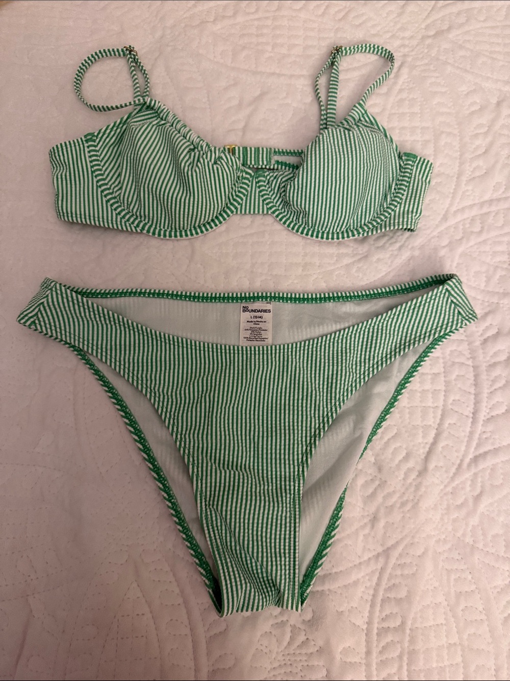 No Boundaries Green & White Striped Bikini
